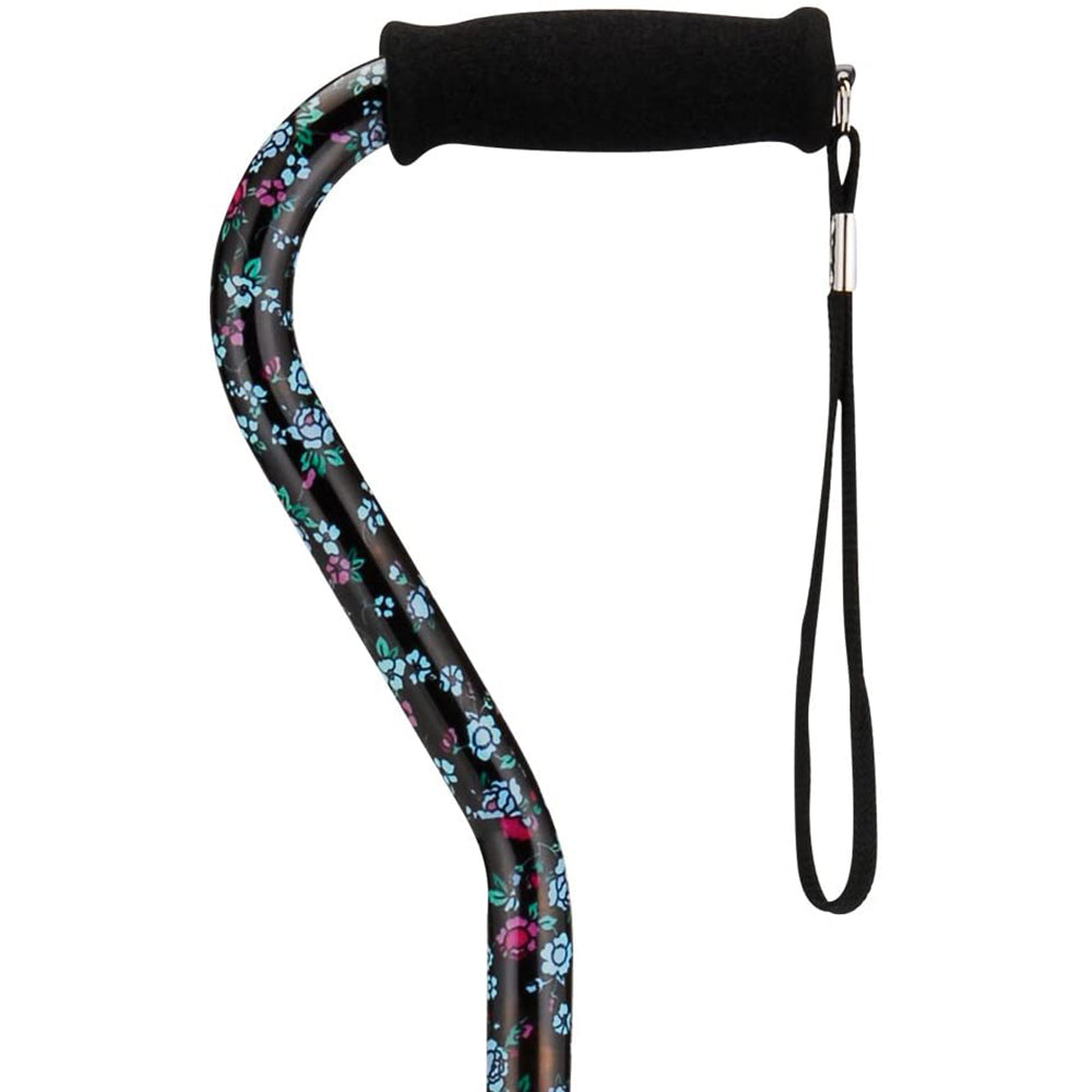 Cane with Offset Handle and Carrying Strap