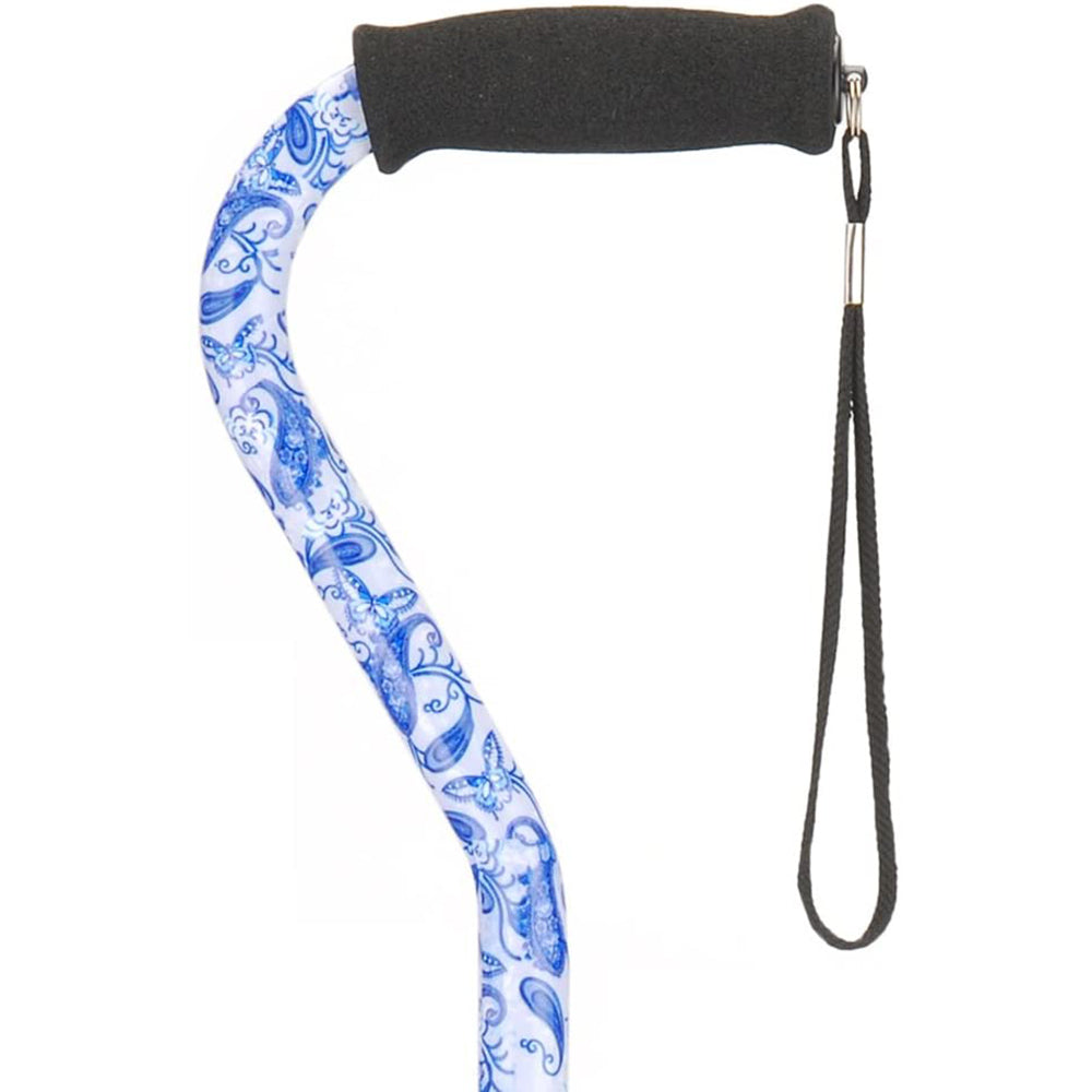Cane with Offset Handle and Carrying Strap