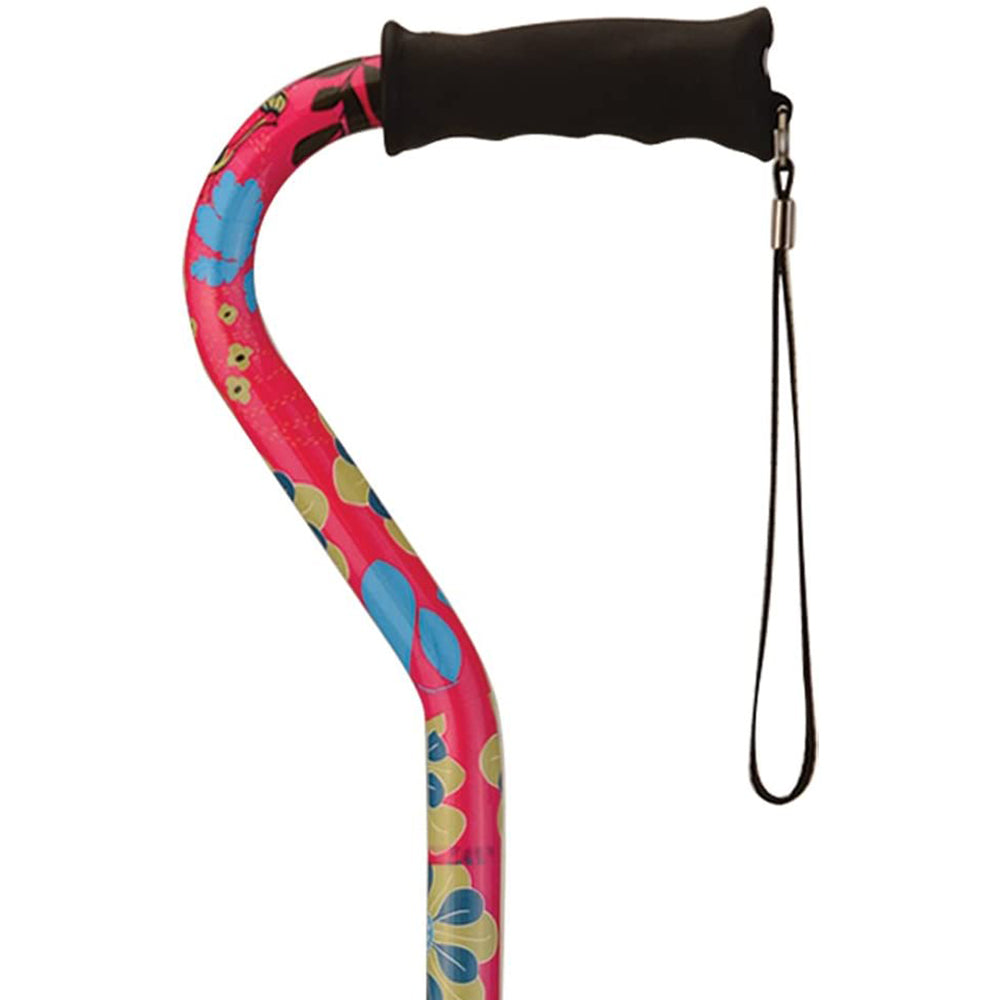 Cane with Offset Handle and Carrying Strap