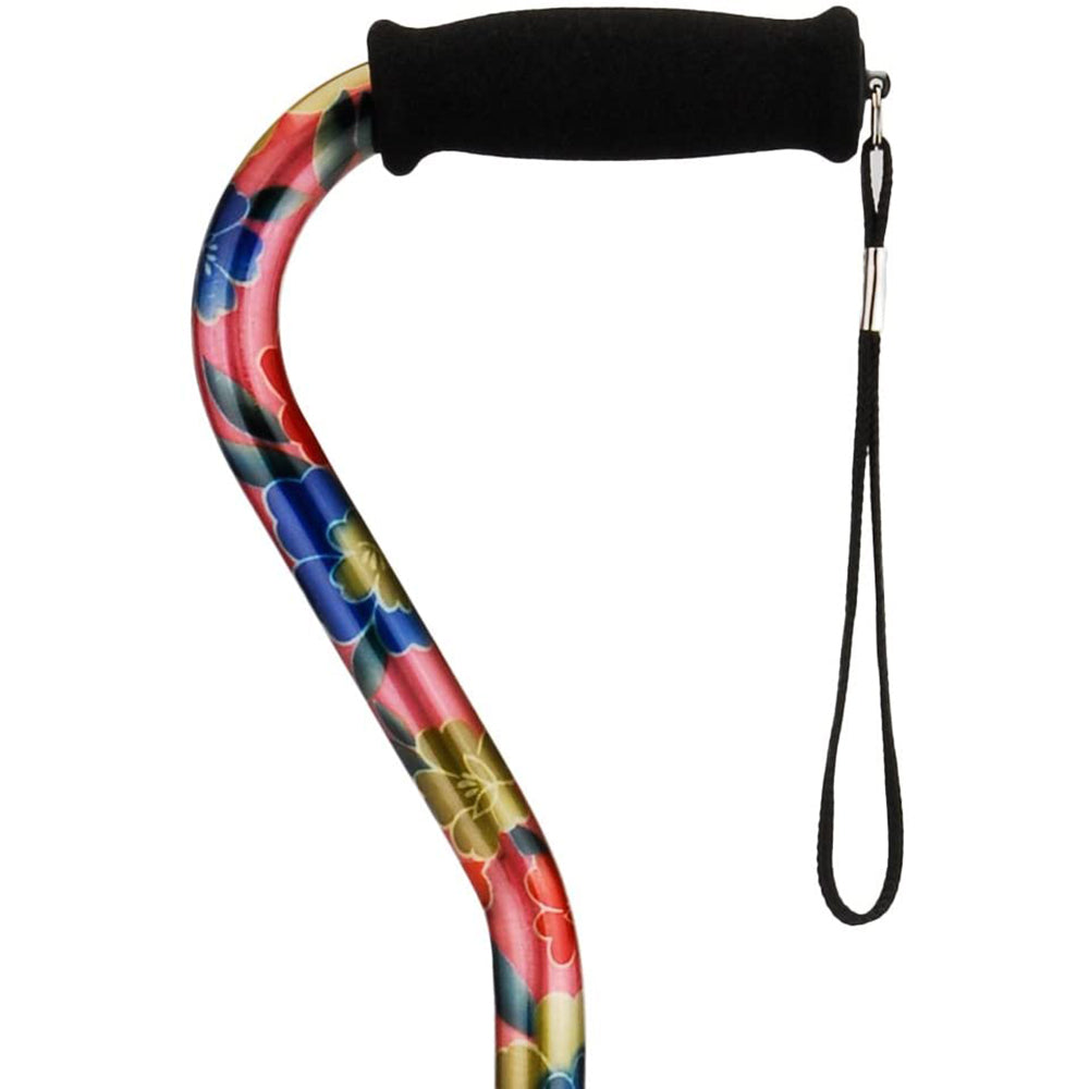 Cane with Offset Handle and Carrying Strap
