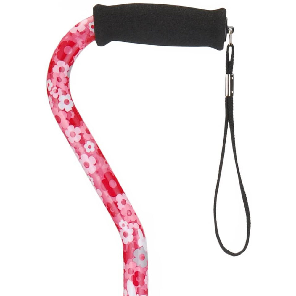 Cane with Offset Handle and Carrying Strap
