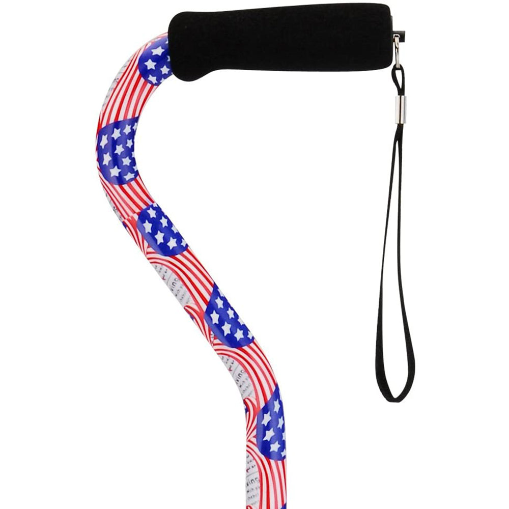 Cane with Offset Handle and Carrying Strap