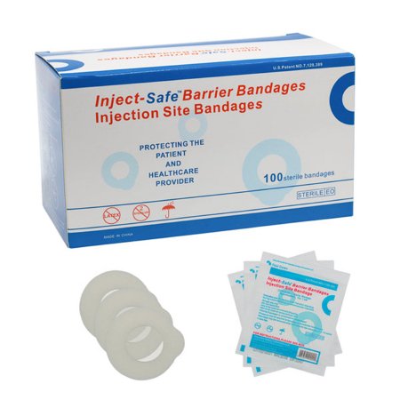 Pre-Injection Adhesive Strip Inject-Safe 1-3/8 Inch Diameter Film / Foam Round White Sterile