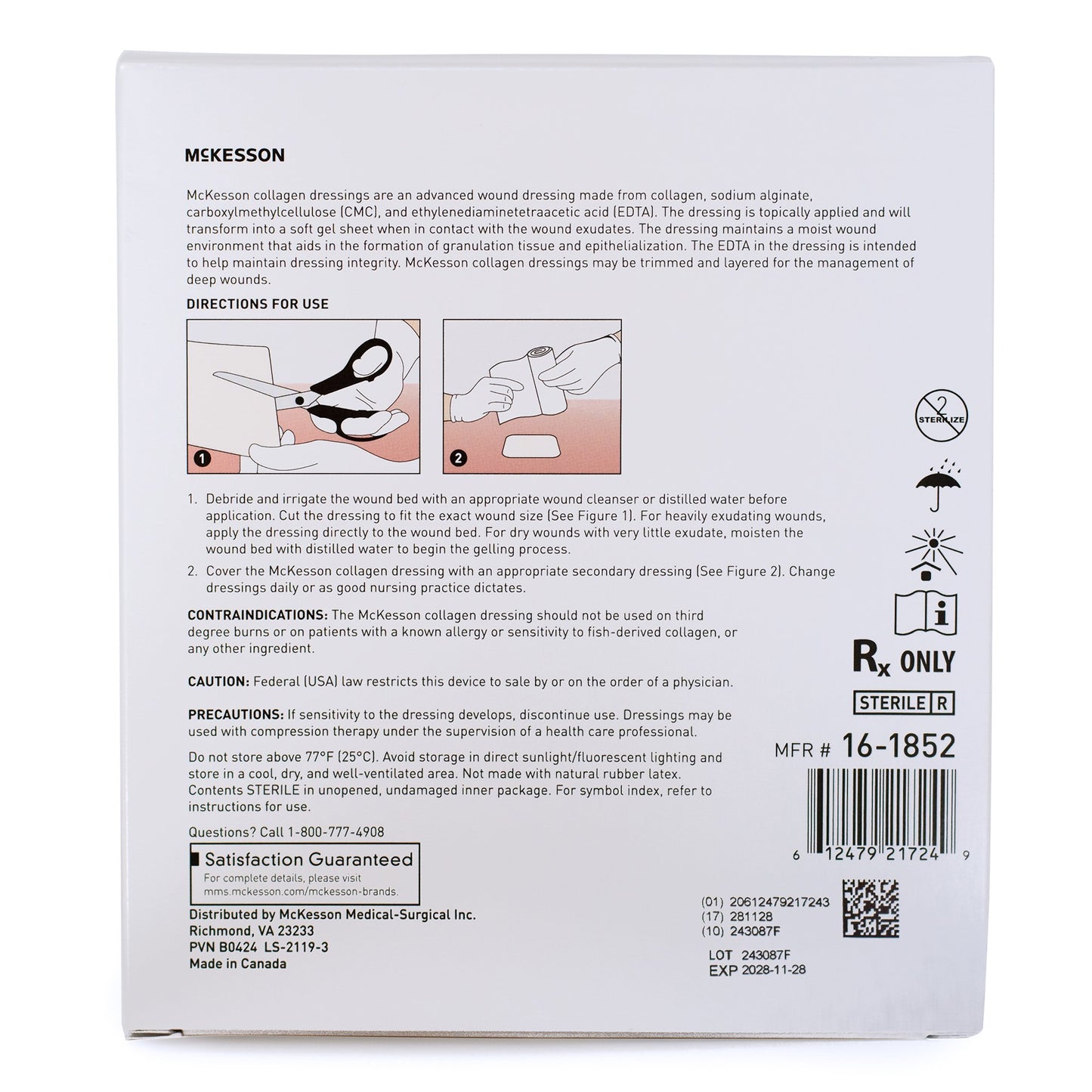 McKesson Collagen Dressing 4 x 4 Inch Sterile Wound Dressing Sheets