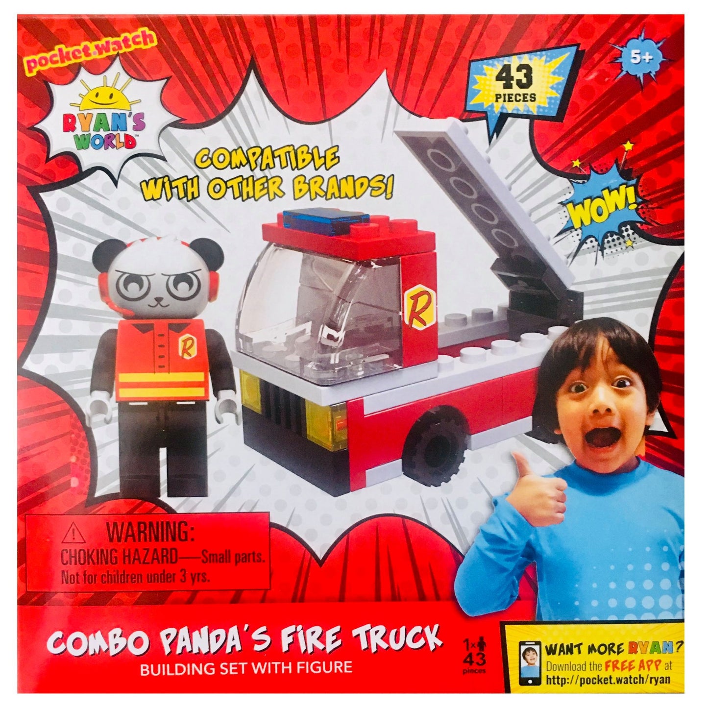 Ryan's World Combo Panda Fire Truck Building Set with Figure – 43 Pieces