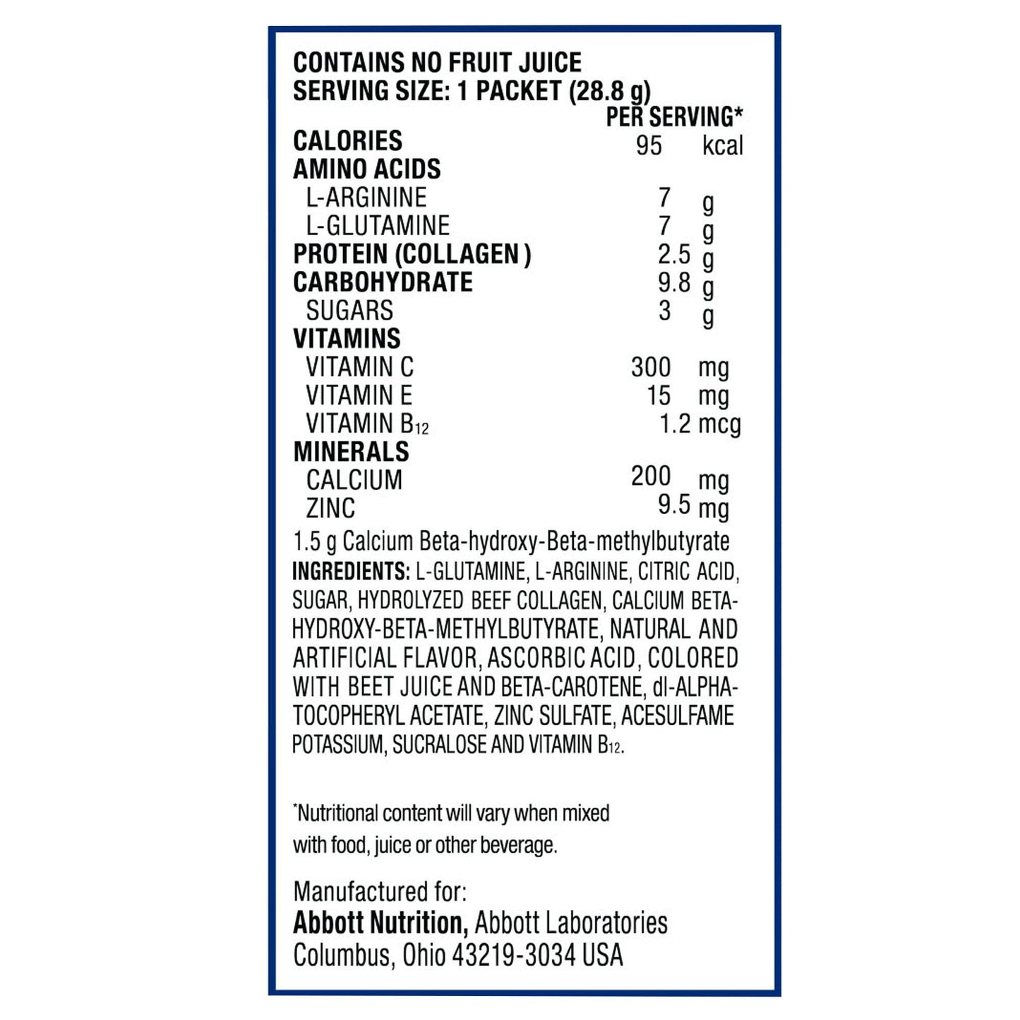 Juven Fruit Punch Oral Supplement Powder 1.02 oz Individual Packet for Wound Support