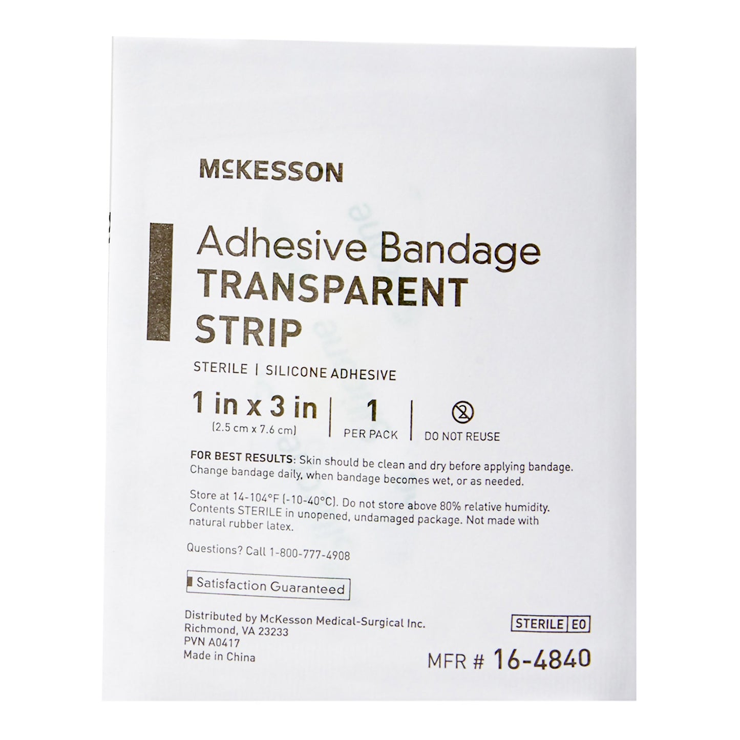 McKesson Waterproof Silicone Adhesive Strip 1 x 3 Inch Sterile Sheer Bandage