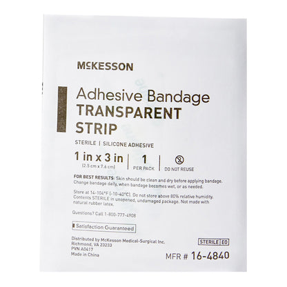 McKesson Waterproof Silicone Adhesive Strip 1 x 3 Inch Sterile Sheer Bandage