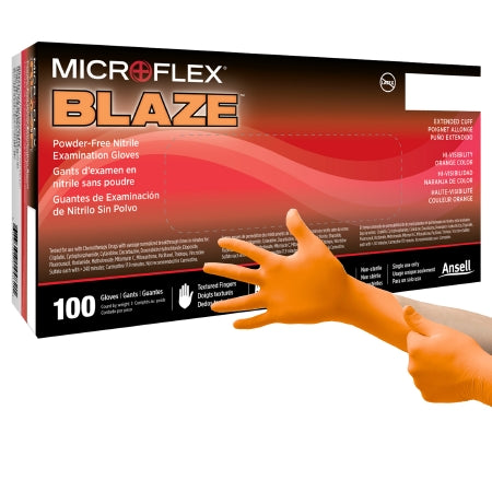 Exam Glove MICROFLEX Blaze NonSterile Nitrile Standard Cuff Length Textured Fingertips Orange Not Rated