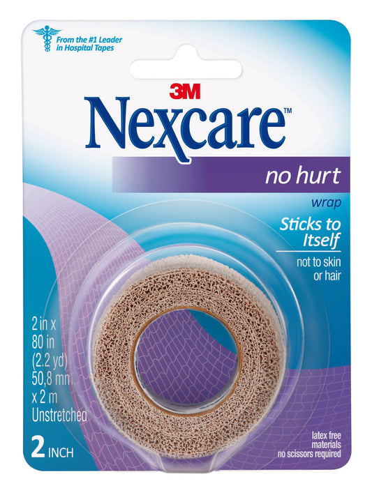 Nexcare No Hurt Cohesive Bandage 2 x 80 Inch – Tan Self-Adherent Wrap