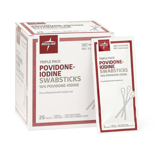Medline 10% Povidone-Iodine Impregnated Swabsticks 3 Pack NonSterile