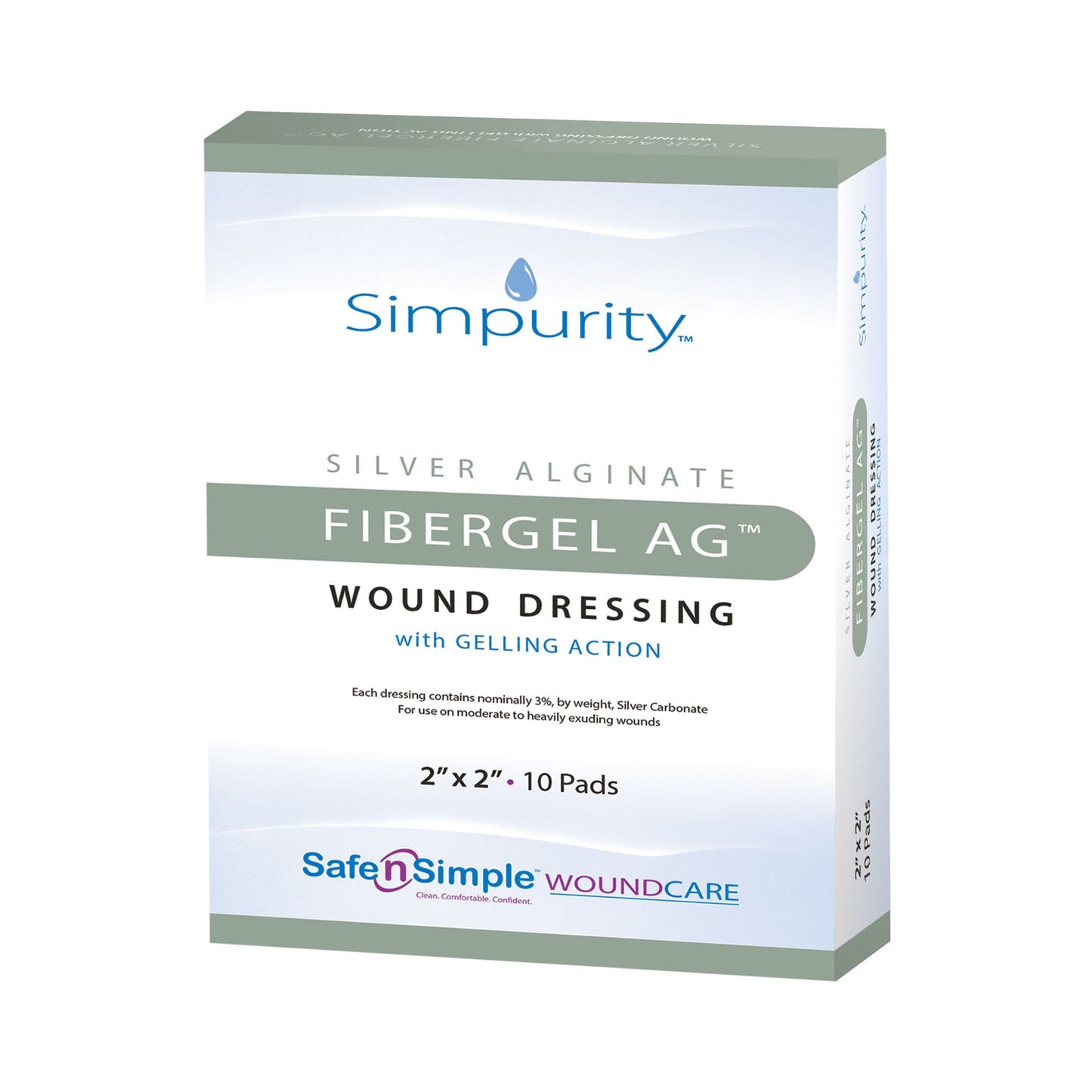 Simpurity Fibergel AG Silver Alginate Dressing 2 x 2 Inch Sterile