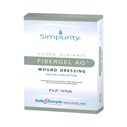 Simpurity Fibergel AG Silver Alginate Dressing 2 x 2 Inch Sterile