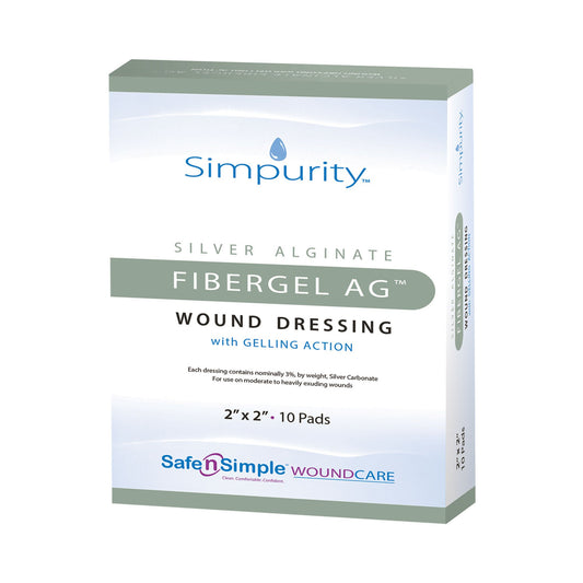 Simpurity Fibergel AG Silver Alginate Dressing 2 x 2 Inch Sterile