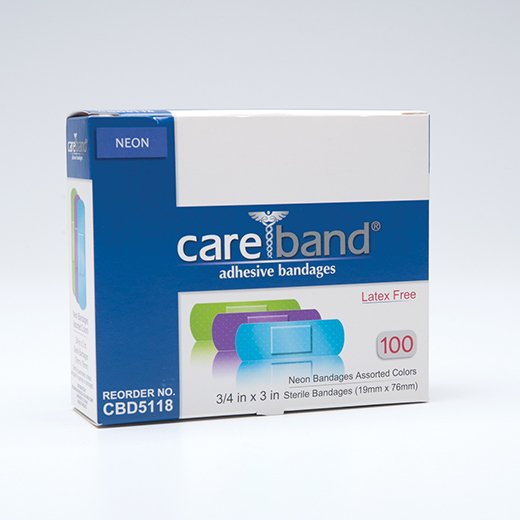 Careband Neon Plastic Adhesive Strip 3/4 x 3 Inch Sterile Bright Color Wound Bandage