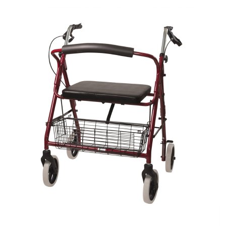 4 Wheel Rollator DMI Burgundy Adjustable Height / Lightweight / Wide / Heavy Duty / Folding Aluminum Frame