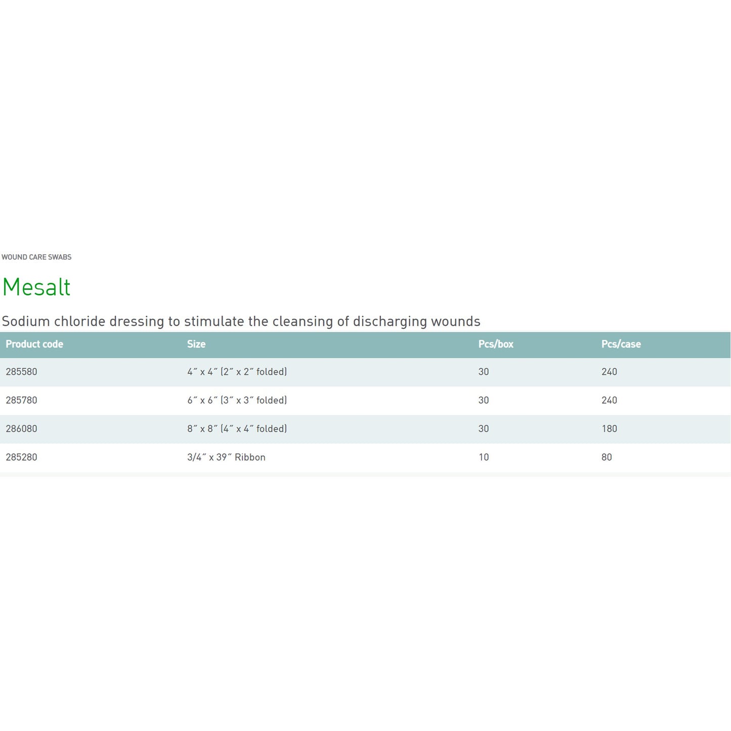 Mesalt Sodium Chloride Impregnated Dressing 8 x 8 Inch (4 x 4 Inch Folded) Sterile Gauze