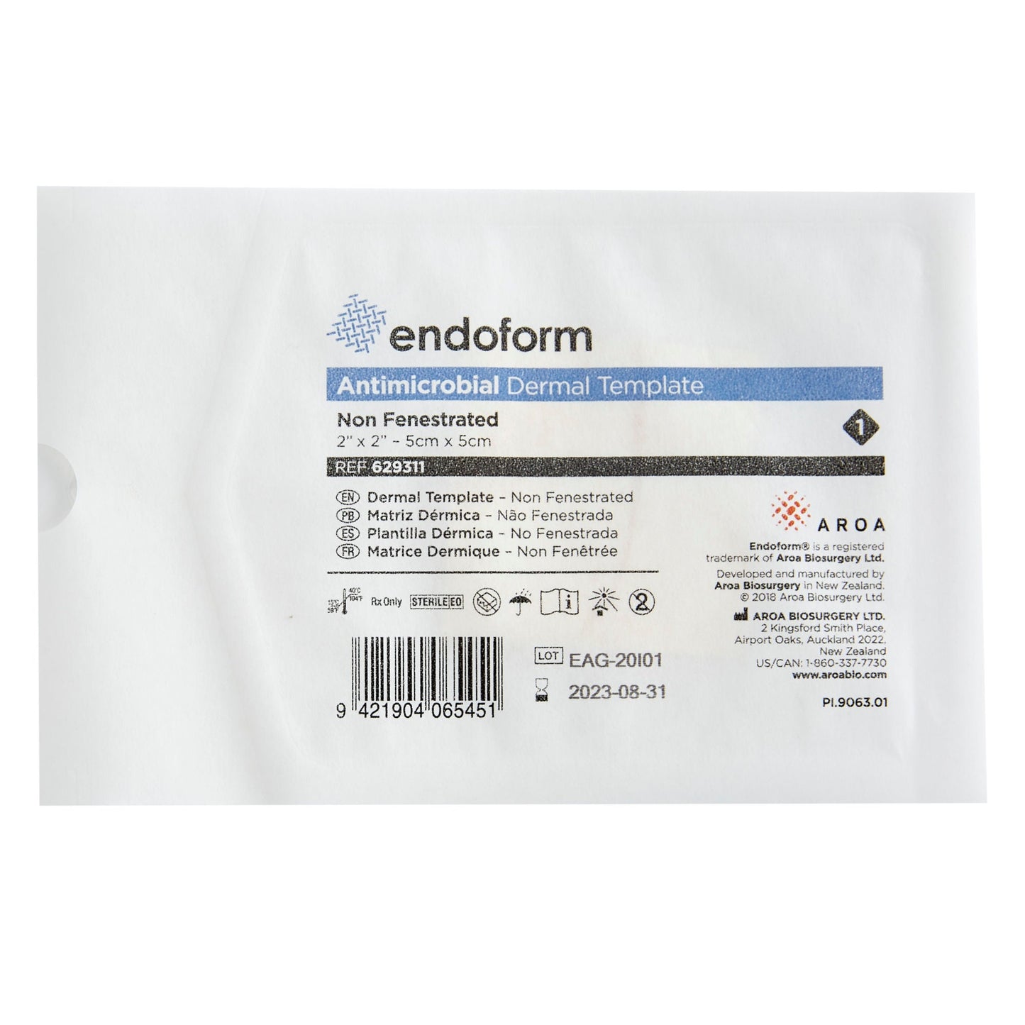 Endoform Antimicrobial Silver Collagen ECM Dressing 2 x 2 Inch Sterile Square