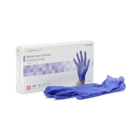 Exam Glove McKesson Confiderm 3.0 NonSterile Nitrile Standard Cuff Length Textured Fingertips Blue Not Rated