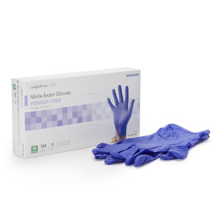 Exam Glove McKesson Confiderm 3.0 NonSterile Nitrile Standard Cuff Length Textured Fingertips Blue Not Rated