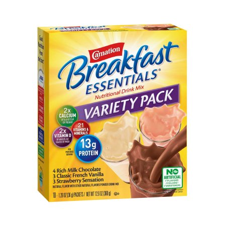 Oral Supplement Carnation Breakfast Essentials Rich Milk Chocolate / Classic French Vanilla / Strawberry Sensation Flavor Powder 1.26 oz. Individual Packet