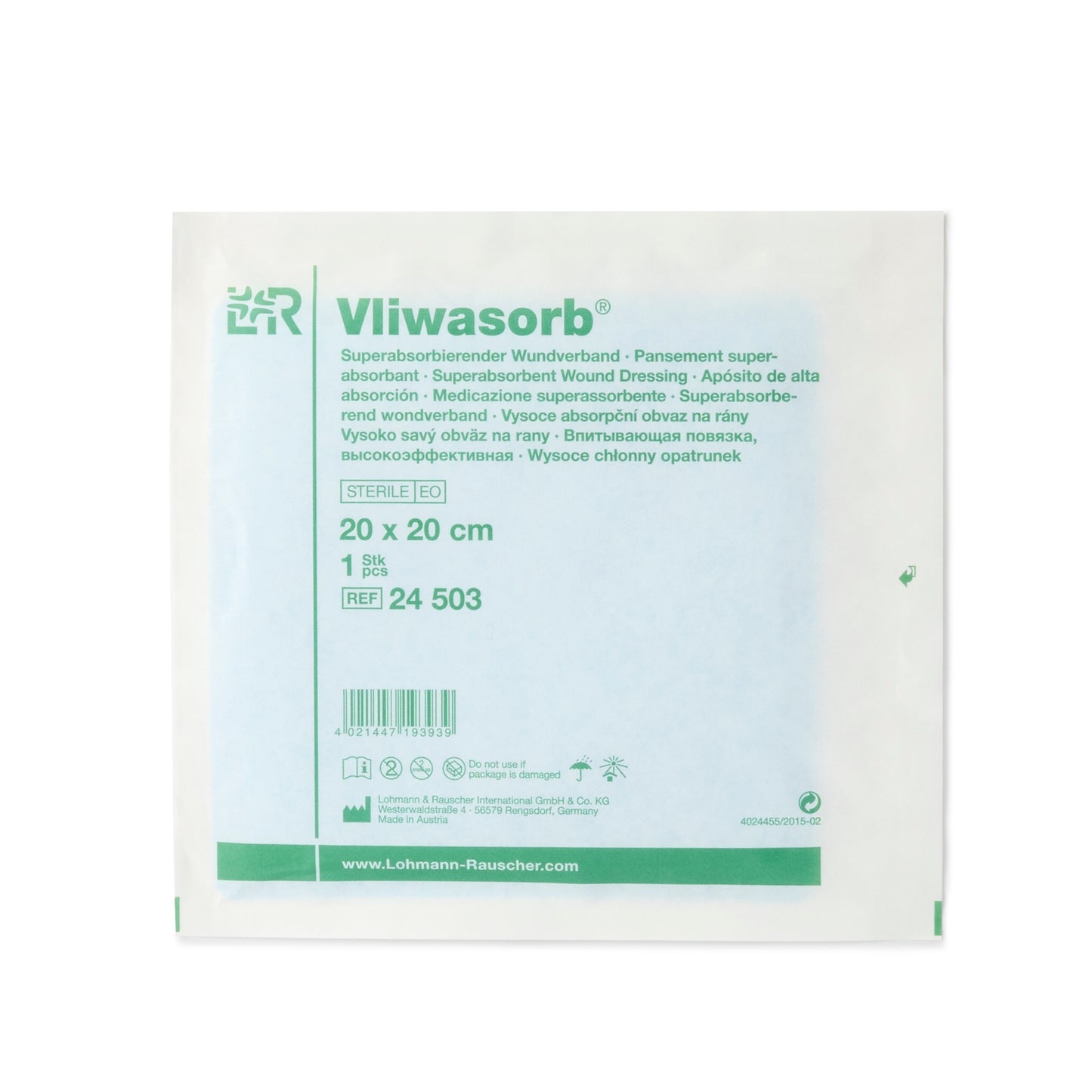 Vliwasorb Super Absorbent Dressing 8 x 8 Inch Square – Sterile High-Exudate Management Pad