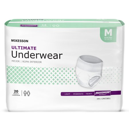 Unisex Adult Absorbent Underwear McKesson Pull On with Tear Away Seams Medium Disposable Heavy Absorbency