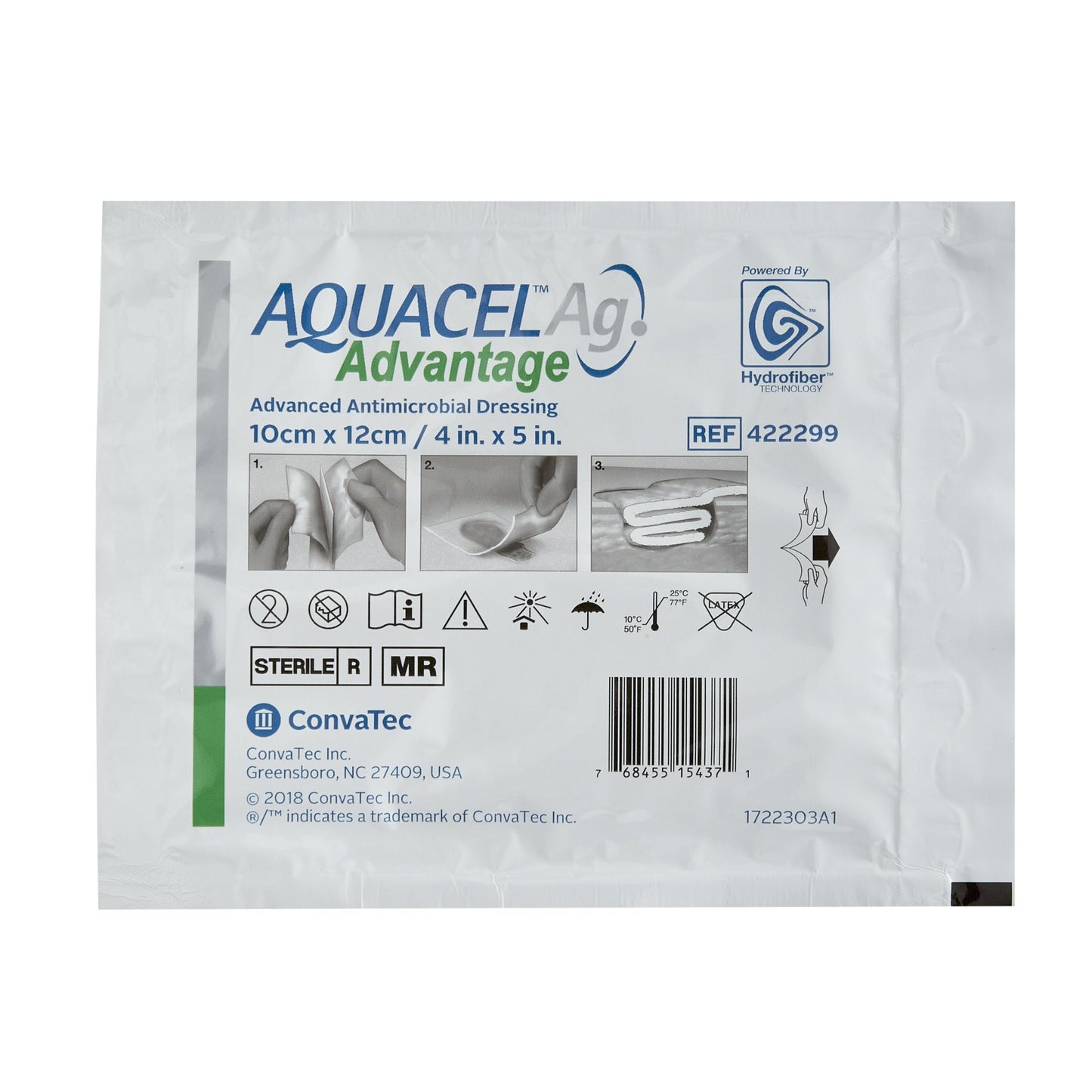 Aquacel Ag Advantage Silver Hydrofiber Dressing 4 x 5 Inch Rectangle – Sterile Antimicrobial Dressing
