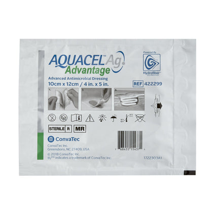 Aquacel Ag Advantage Silver Hydrofiber Dressing 4 x 5 Inch Rectangle – Sterile Antimicrobial Dressing