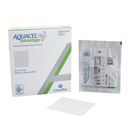 Aquacel Ag Advantage Silver Hydrofiber Dressing 4 x 5 Inch Rectangle – Sterile Antimicrobial Dressing