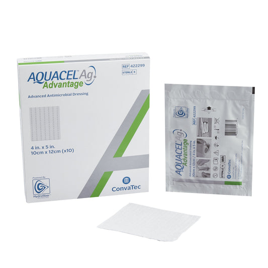 Aquacel Ag Advantage Silver Hydrofiber Dressing 4 x 5 Inch Rectangle – Sterile Antimicrobial Dressing