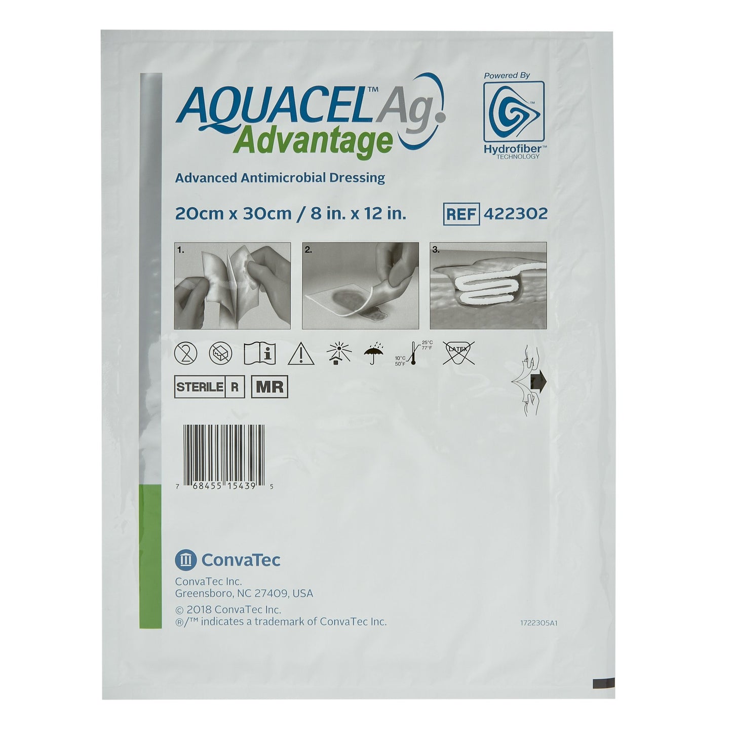 Aquacel Ag Advantage Silver Hydrofiber Dressing 8 x 12 Inch Rectangle – Sterile Antimicrobial Dressing