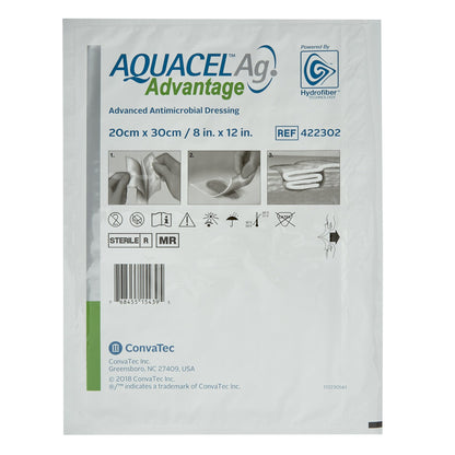 Aquacel Ag Advantage Silver Hydrofiber Dressing 8 x 12 Inch Rectangle – Sterile Antimicrobial Dressing