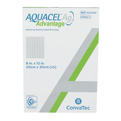 Aquacel Ag Advantage Silver Hydrofiber Dressing 8 x 12 Inch Rectangle – Sterile Antimicrobial Dressing