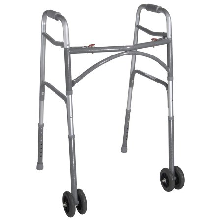 Bariatric Dual Release Folding Walker with Wheels Adjustable Height drive Steel Frame 500 lbs. Weight Capacity 32 to 39 Inch Height