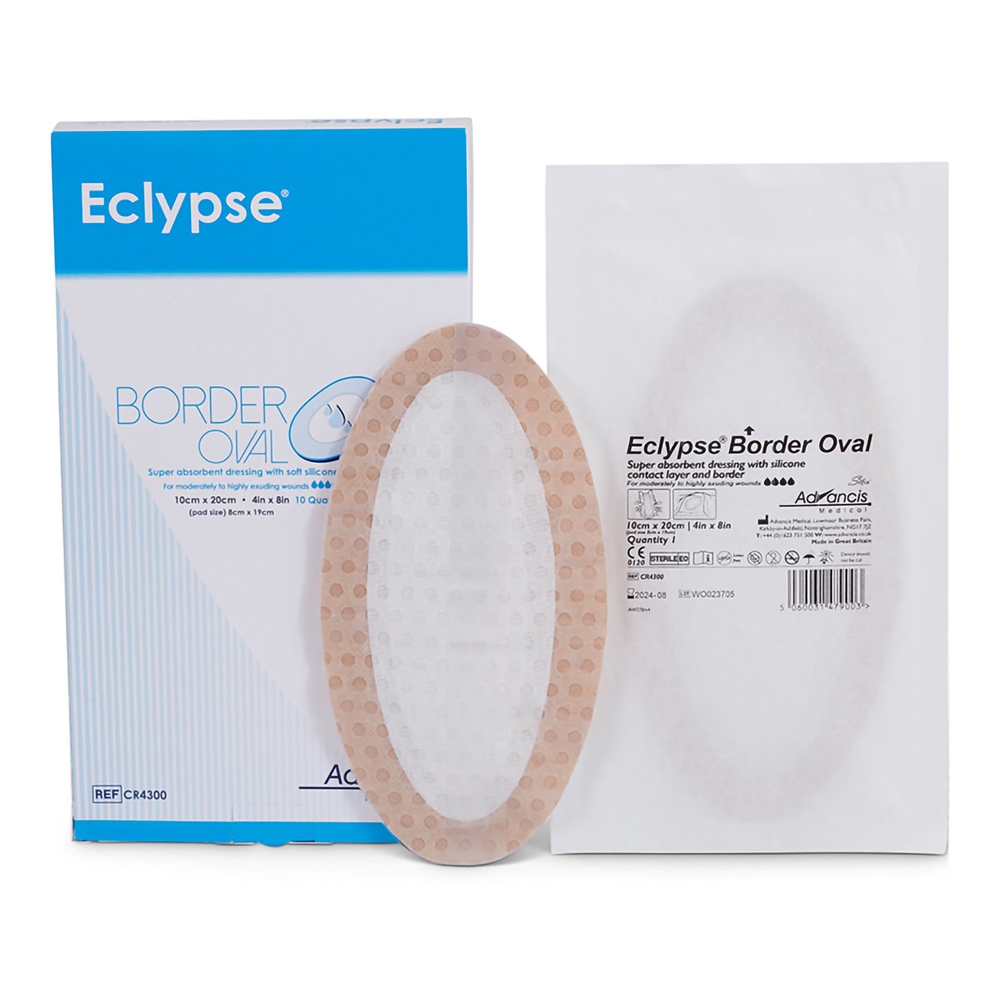Eclypse Border Oval Super Absorbent Dressing 4 x 8 Inch Sterile – Silicone Bordered Wound Dressing