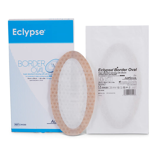 Eclypse Border Oval Super Absorbent Dressing 4 x 8 Inch Sterile – Silicone Bordered Wound Dressing