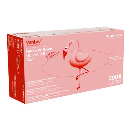 Exam Glove Ventyv Ultra 3.5 CORAL FLAMINGO NonSterile Nitrile Standard Cuff Length Textured Fingertips Coral Not Rated