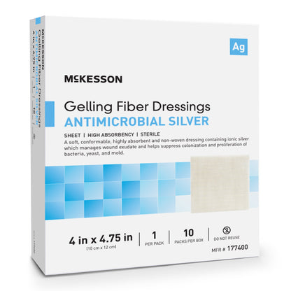 McKesson Silver Gelling Fiber Dressing 4 x 4-3/4 Inch Sterile