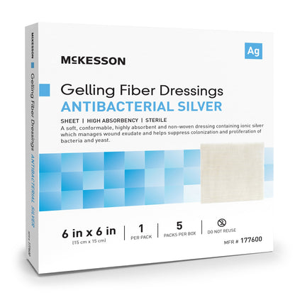 McKesson Silver Gelling Fiber Dressing 6 x 6 Inch Sterile Ionic Silver Wound Dressing