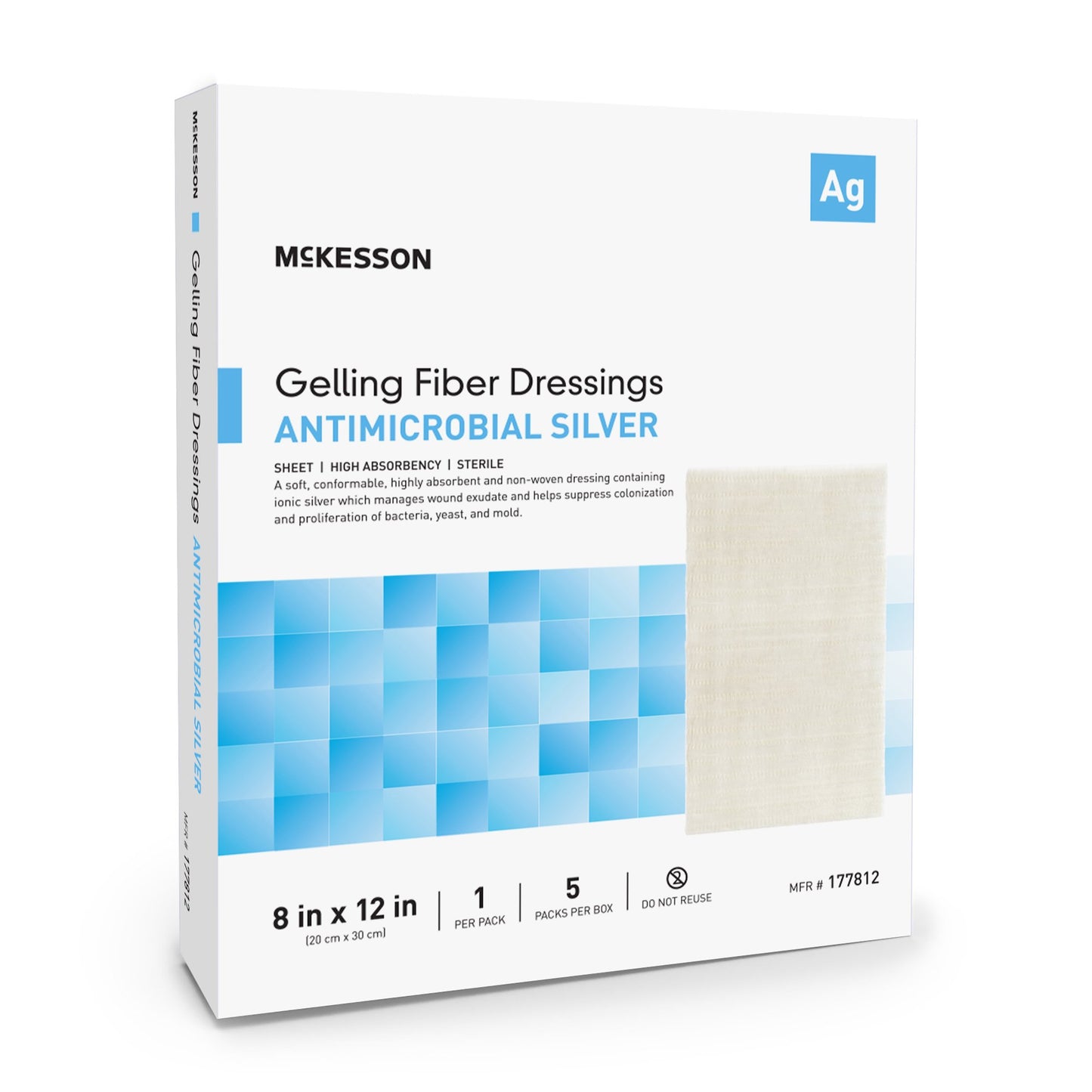 McKesson Silver Gelling Fiber Dressing 8 x 12 Inch Sterile
