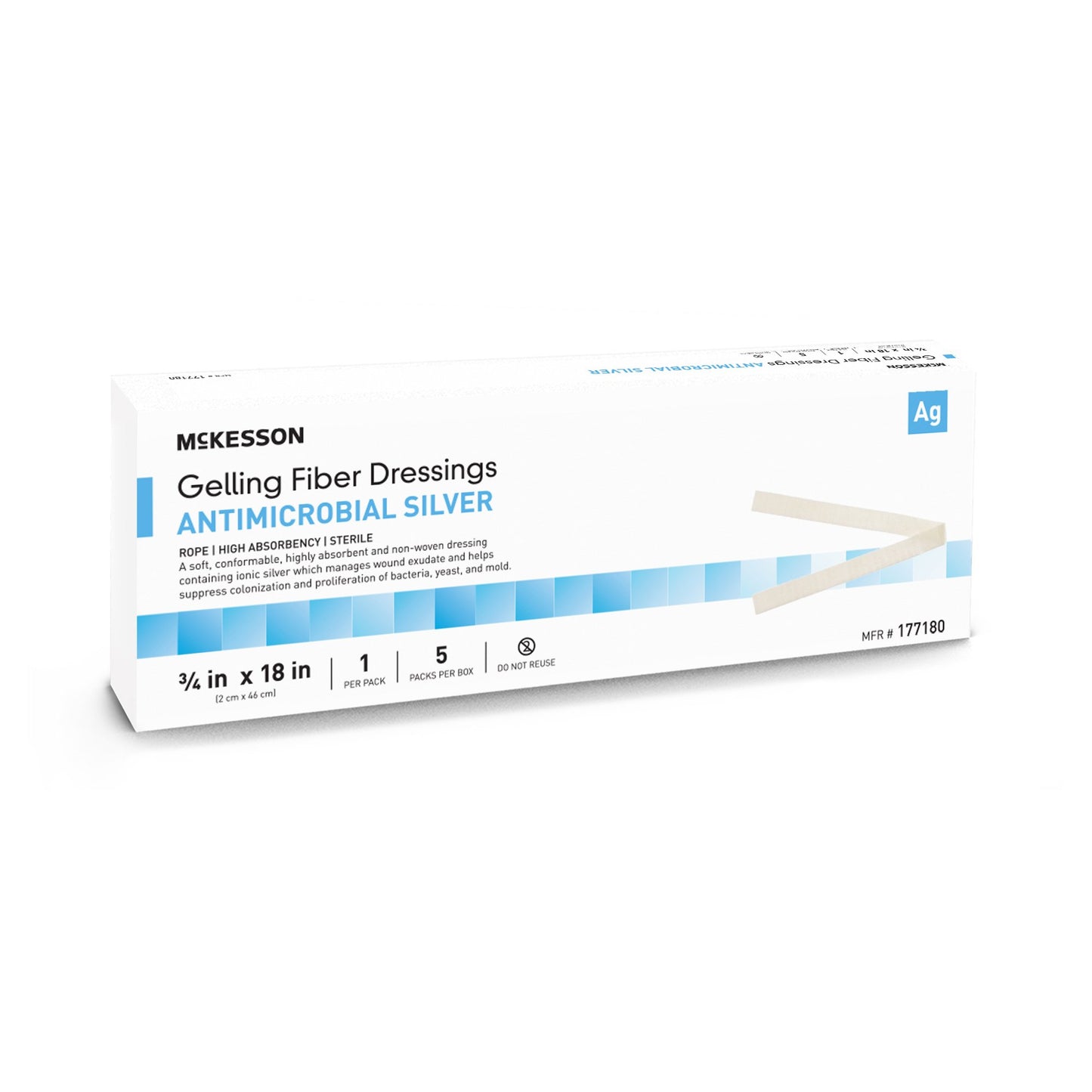 McKesson Silver Gelling Fiber Dressing 3/4 x 18 Inch Rope Sterile