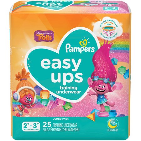 Pampers Easy Ups Female Toddler Training Pants, Pull On with Tear Away Seams, Size 2T to 3T, Disposable, Moderate Absorbency
