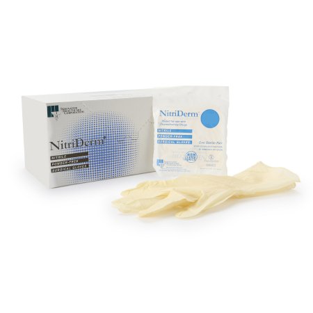 Surgical Glove NitriDerm Sterile Nitrile Standard Cuff Length Fully Textured White Chemo Tested