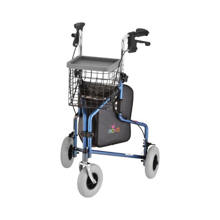 3 Wheel Rollator Traveler Blue Adjustable Height / Folding Aluminum Frame