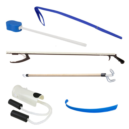 ADL Hip / Knee Equipment Kit Care Kit Standard Reacher - 26 Inch Length / Long-Handled Shoehorn - 24 Inch Length / Long-Handled Sponge - 27 Inch Length