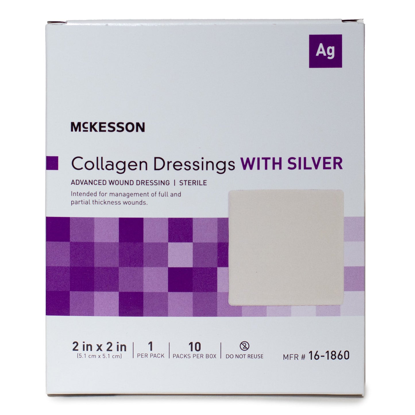 McKesson Silver Collagen Dressing 2 x 2 Inch – Sterile Advanced Wound Care Dressing