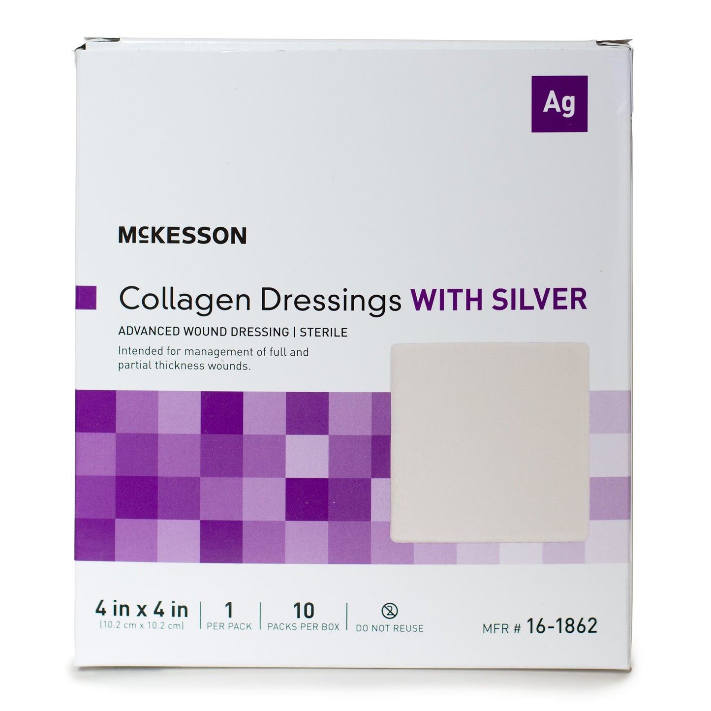 McKesson Silver Collagen Dressing 4 x 4 Inch – Sterile Advanced Wound Care Dressing