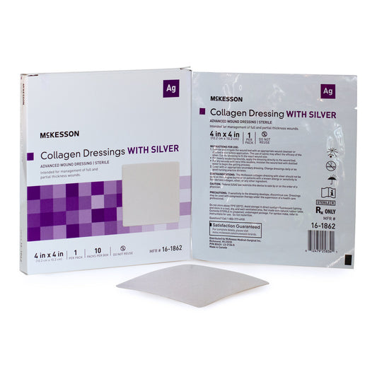 McKesson Silver Collagen Dressing 4 x 4 Inch – Sterile Advanced Wound Care Dressing