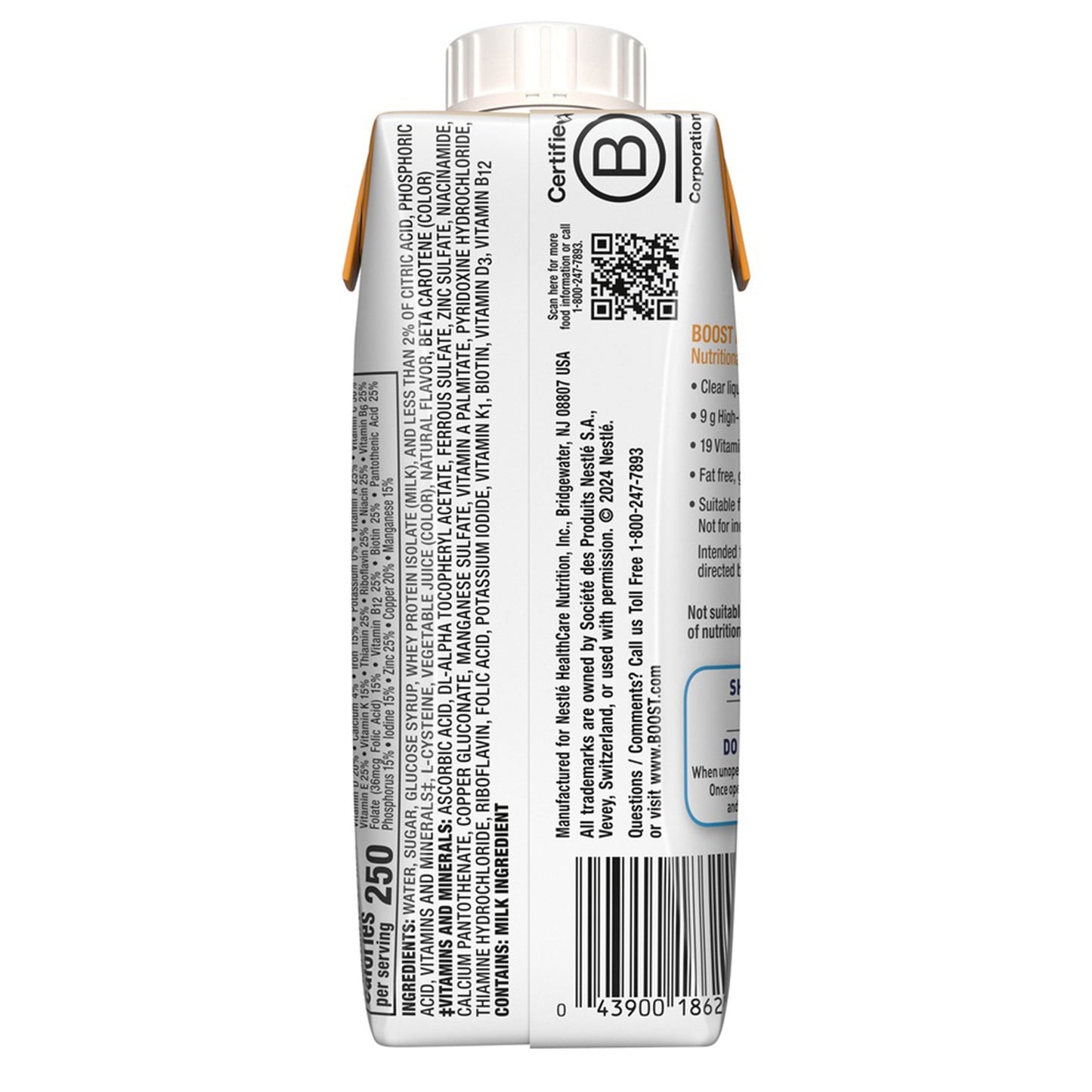 Boost Breeze Clear Liquid Oral Supplement Orange Flavor 8 oz Carton
